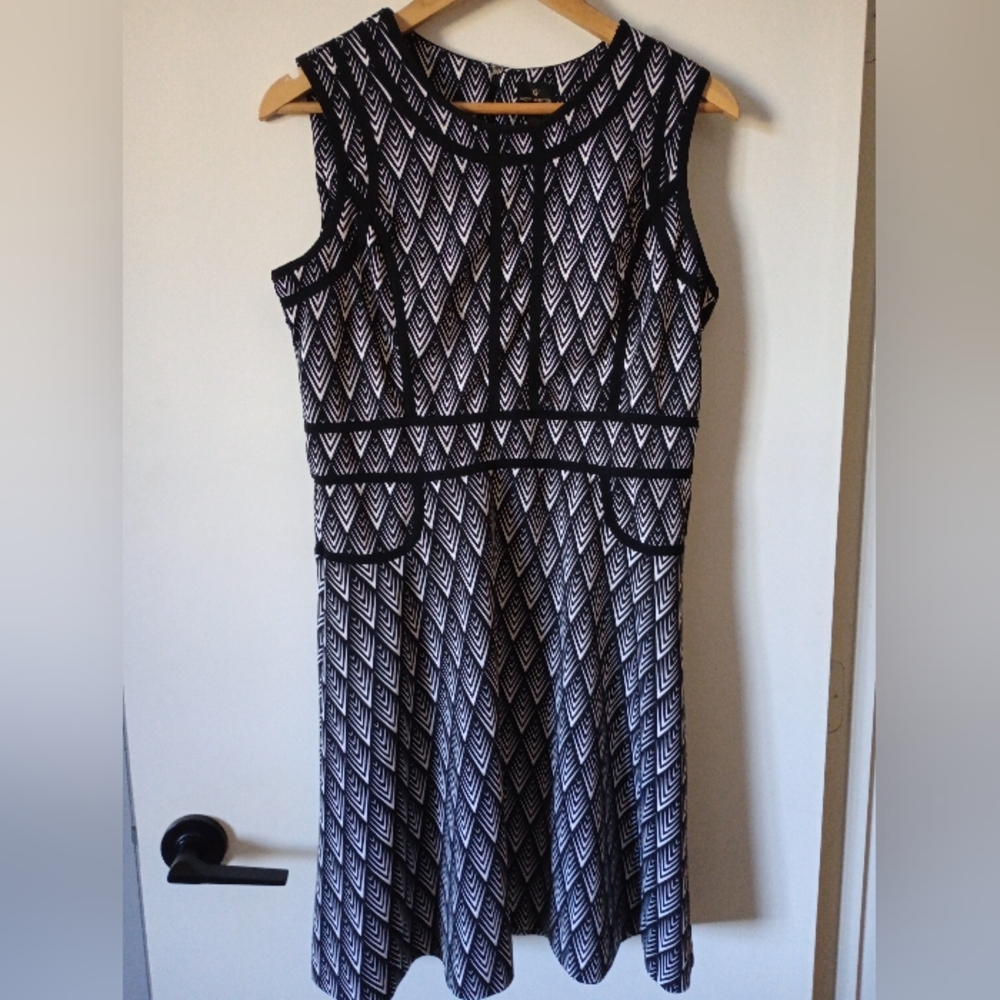 Worthington Black and White Patterned Sleeveless Dress Size Large